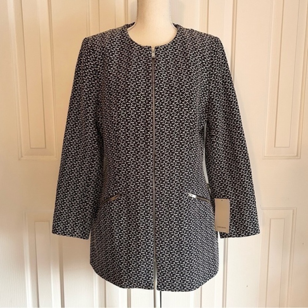NWT ZARA Women Jacket, Navy Blue and White, XL